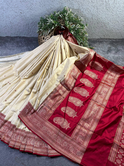 CREAM SILK PURE HANDLOOM BANARASI SAREE