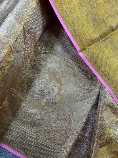 BEIGE GOLD TISSUE SILK PURE HANDLOOM KANJIVARAM SAREE