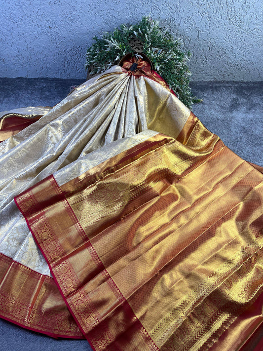 IVORY TISSUE SILK PURE HANDLOOM KANJIVARAM SAREE