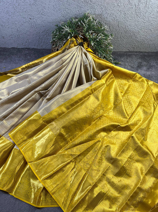 IVORY TISSUE SILK PURE HANDLOOM KANJIVARAM SAREE