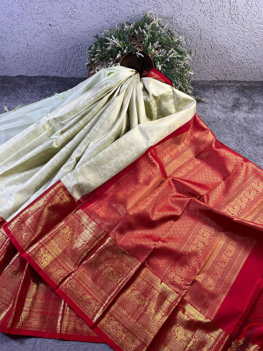 IVORY SILK PURE HANDLOOM KANJIVARM SAREE