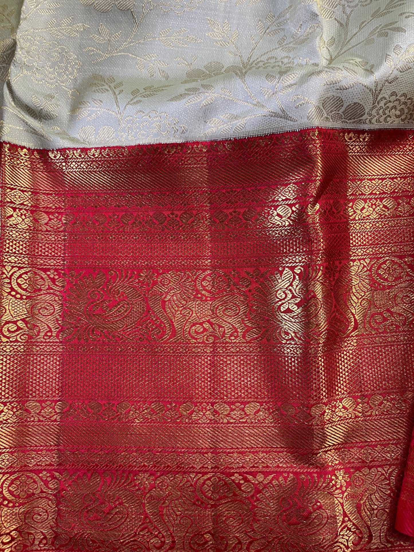 IVORY SILK PURE HANDLOOM KANJIVARM SAREE