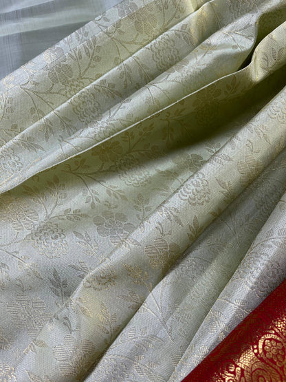 IVORY SILK PURE HANDLOOM KANJIVARM SAREE