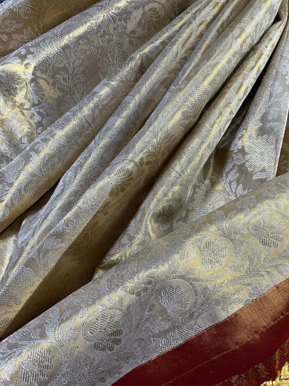 IVORY TISSUE SILK PURE HANDLOOM KANJIVARAM SAREE