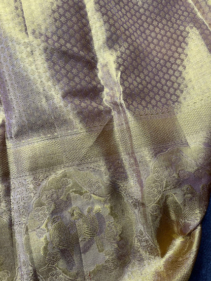 BEIGE GOLD TISSUE SILK PURE HANDLOOM KANJIVARAM SAREE