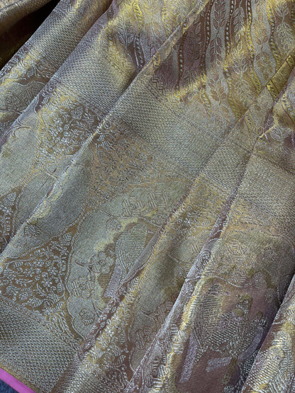 BEIGE GOLD TISSUE SILK PURE HANDLOOM KANJIVARAM SAREE