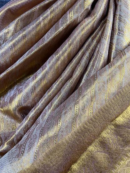 BEIGE GOLD TISSUE SILK PURE HANDLOOM KANJIVARAM SAREE