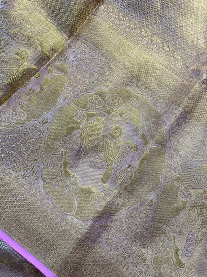 BEIGE GOLD TISSUE SILK PURE HANDLOOM KANJIVARAM SAREE