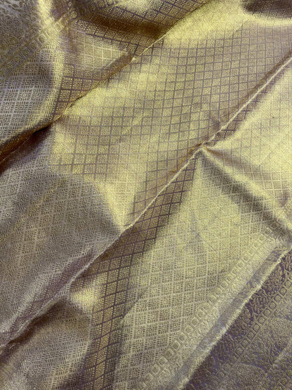 BEIGE GOLD TISSUE SILK PURE HANDLOOM KANJIVARAM SAREE