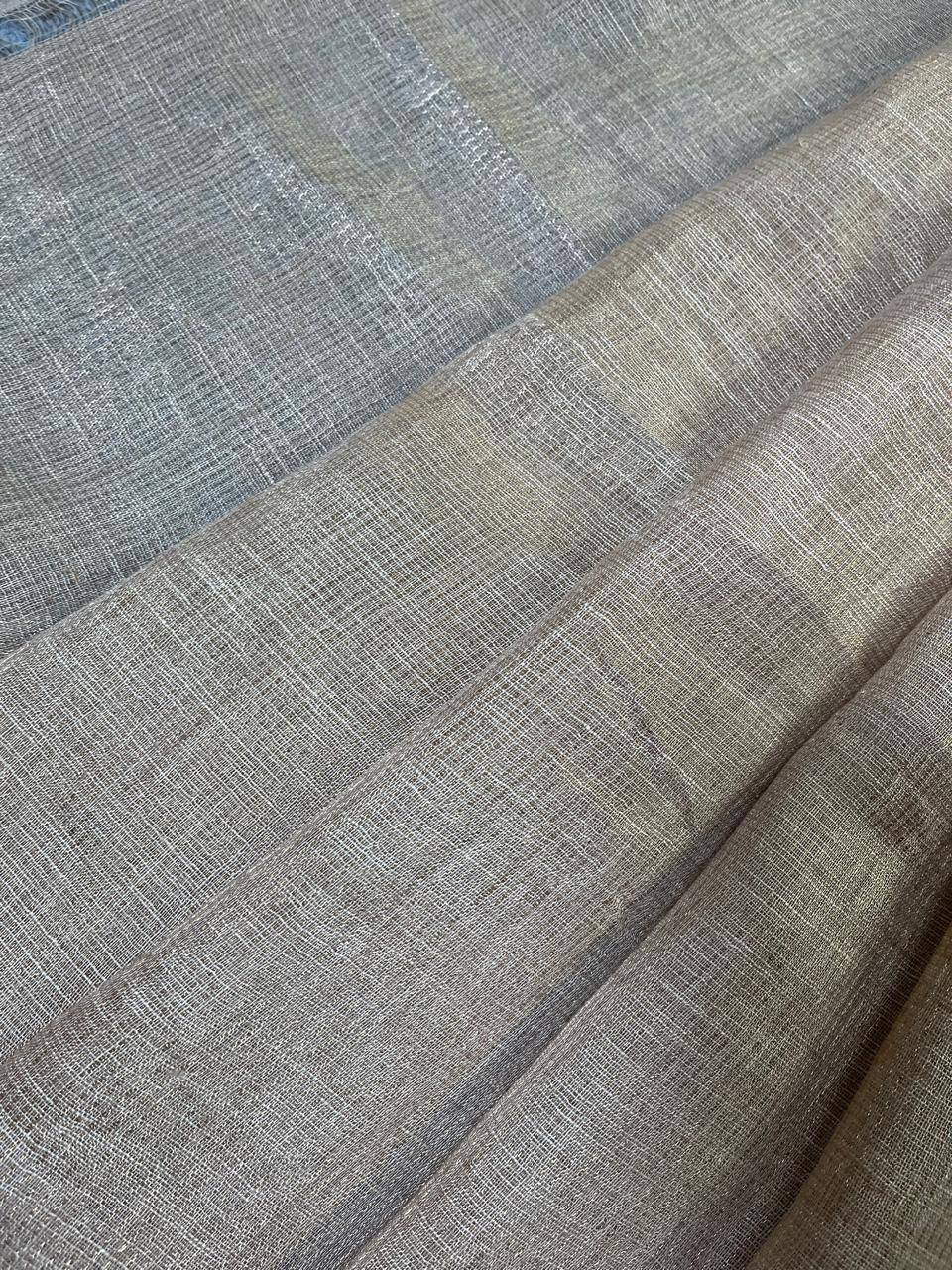 LIGHT GOLD PURE HANDLOOM TISSUE LINEN SAREE