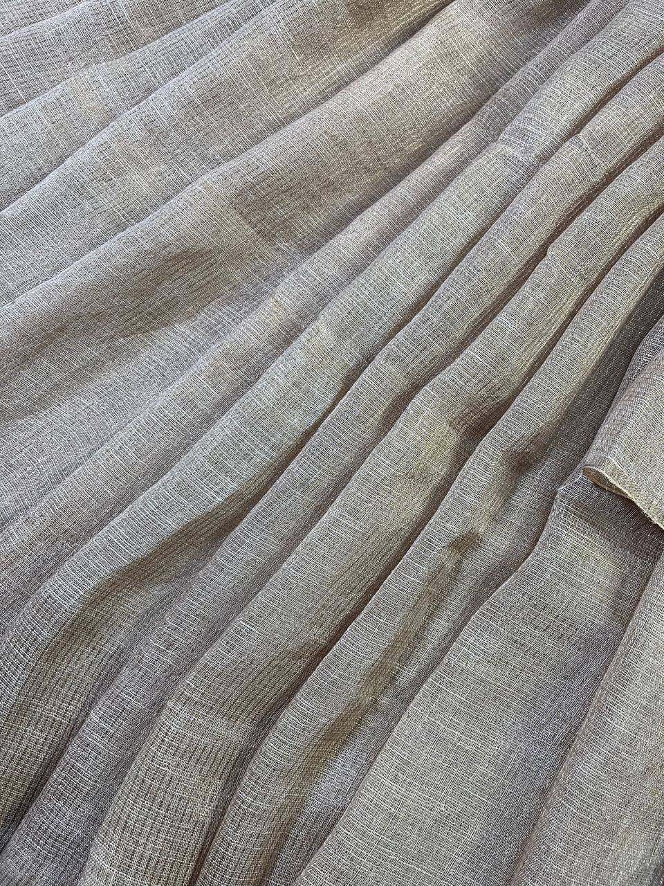 LIGHT GOLD PURE HANDLOOM TISSUE LINEN SAREE