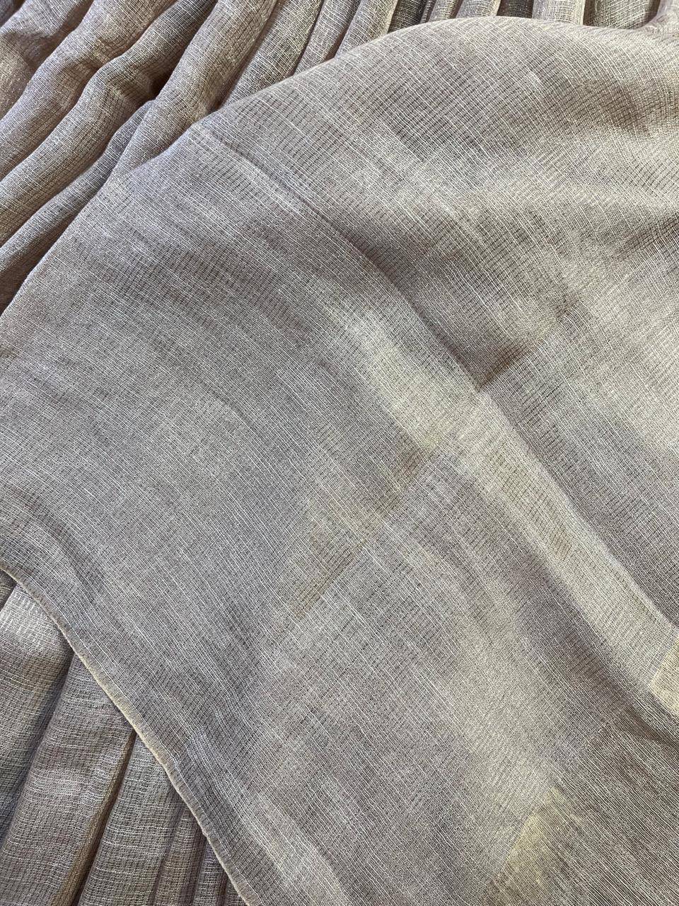 LIGHT GOLD PURE HANDLOOM TISSUE LINEN SAREE