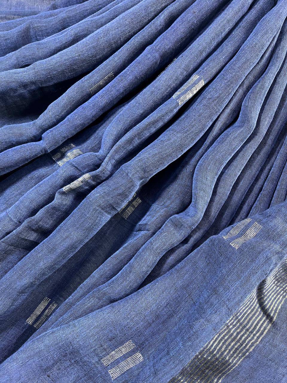 NAVY BLUE PURE HANDLOOM LINEN SAREE