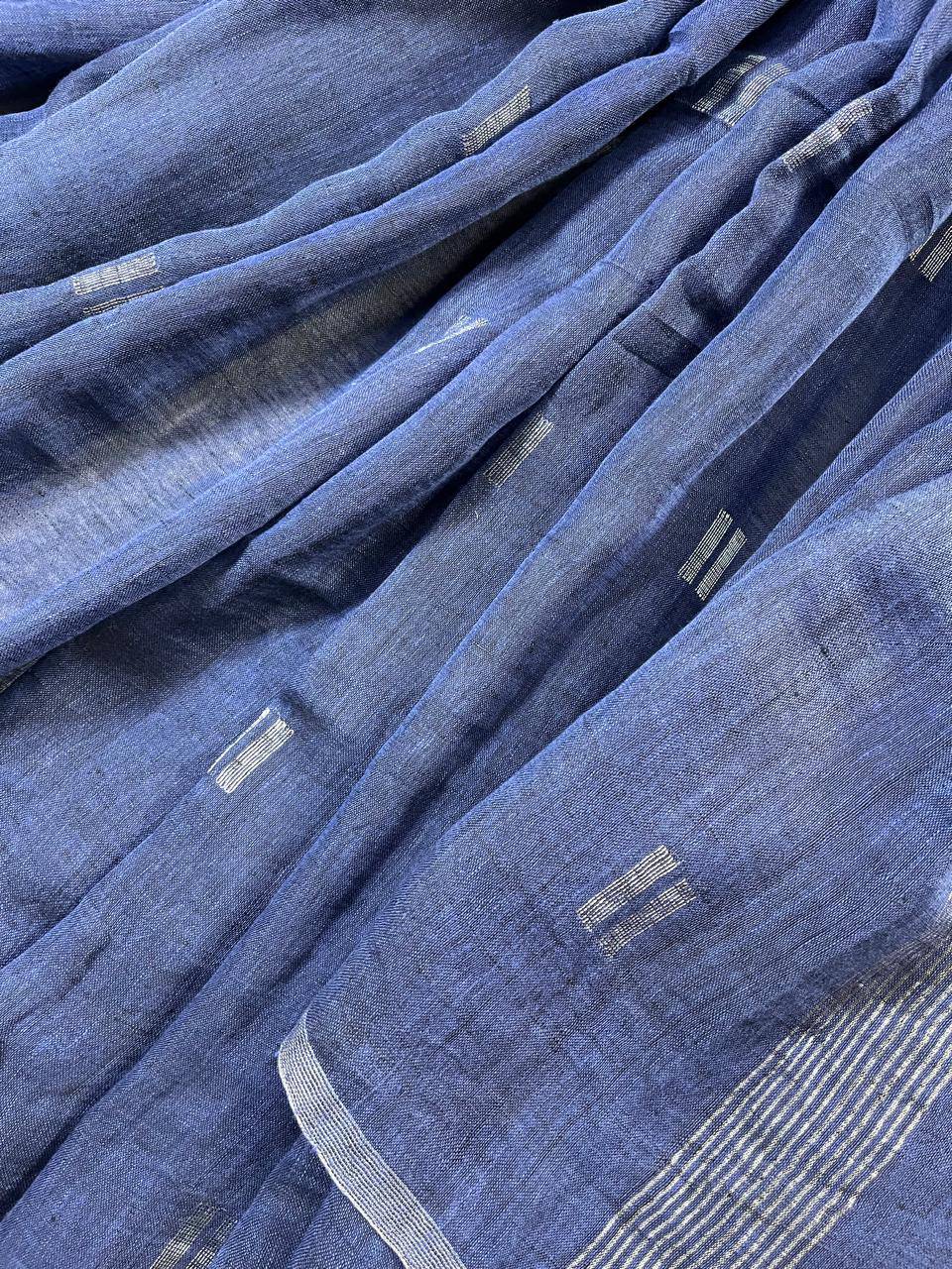 NAVY BLUE PURE HANDLOOM LINEN SAREE