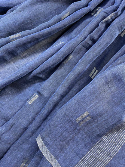 NAVY BLUE PURE HANDLOOM LINEN SAREE