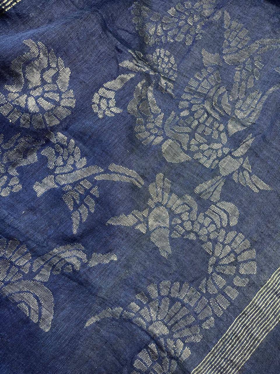 NAVY BLUE PURE HANDLOOM LINEN SAREE