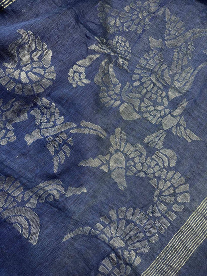 NAVY BLUE PURE HANDLOOM LINEN SAREE