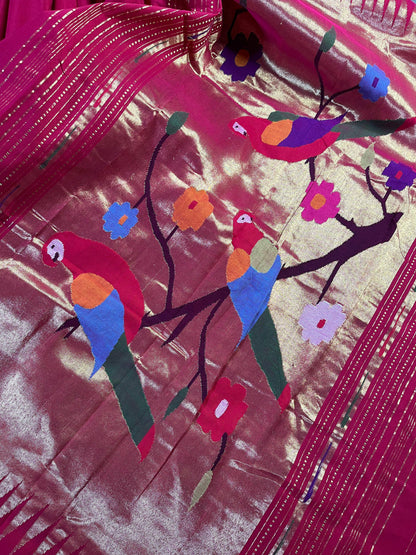 PINK COTTON PURE HANDLOOM PAITHANI SAREE