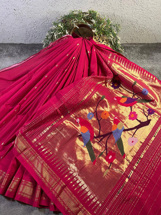 PINK COTTON PURE HANDLOOM PAITHANI SAREE