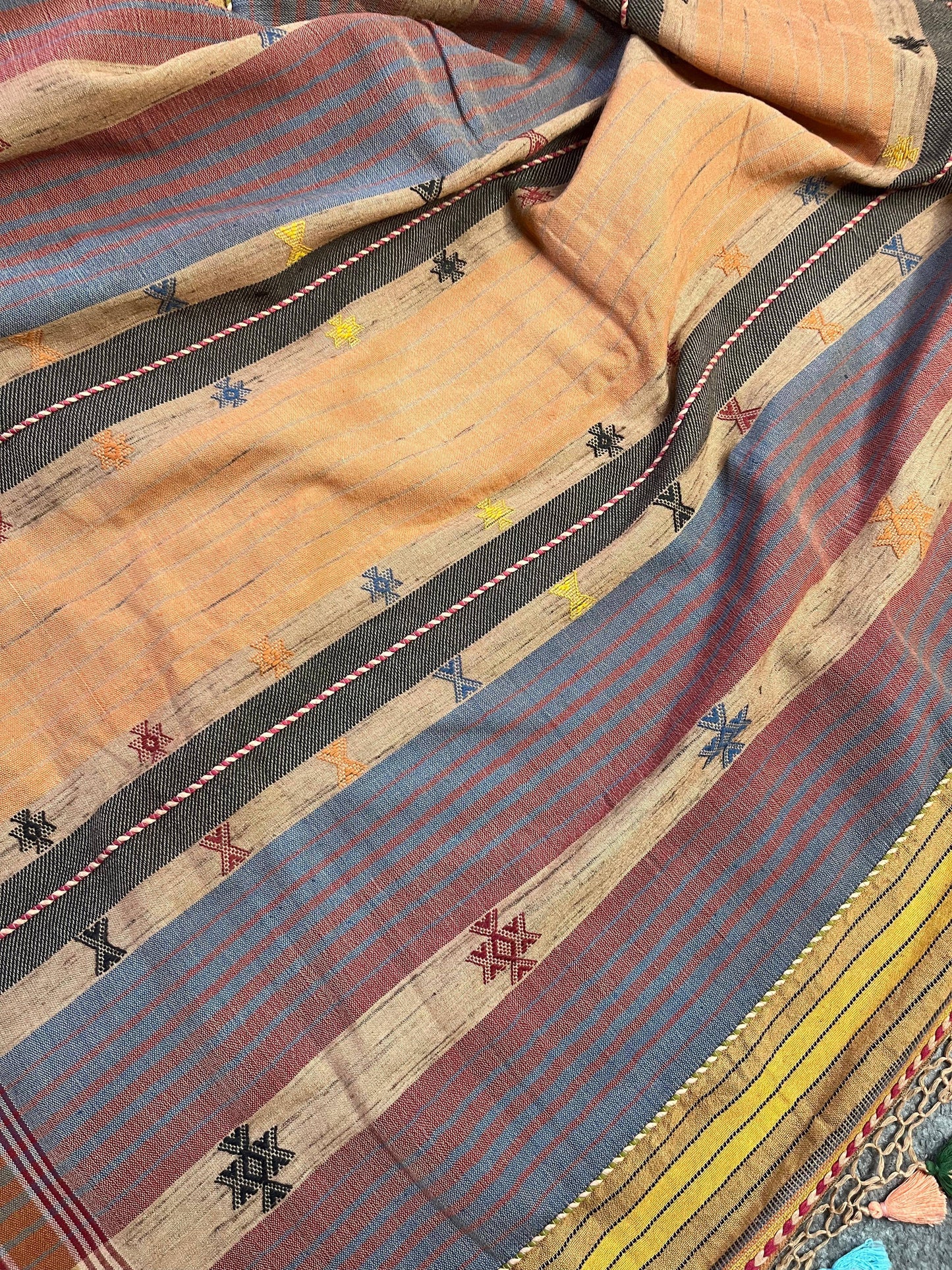 RUST TASSAR SILK PURE HANDLOOM BHUJODI SAREE