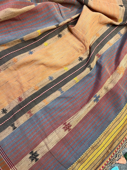 RUST TASSAR SILK PURE HANDLOOM BHUJODI SAREE