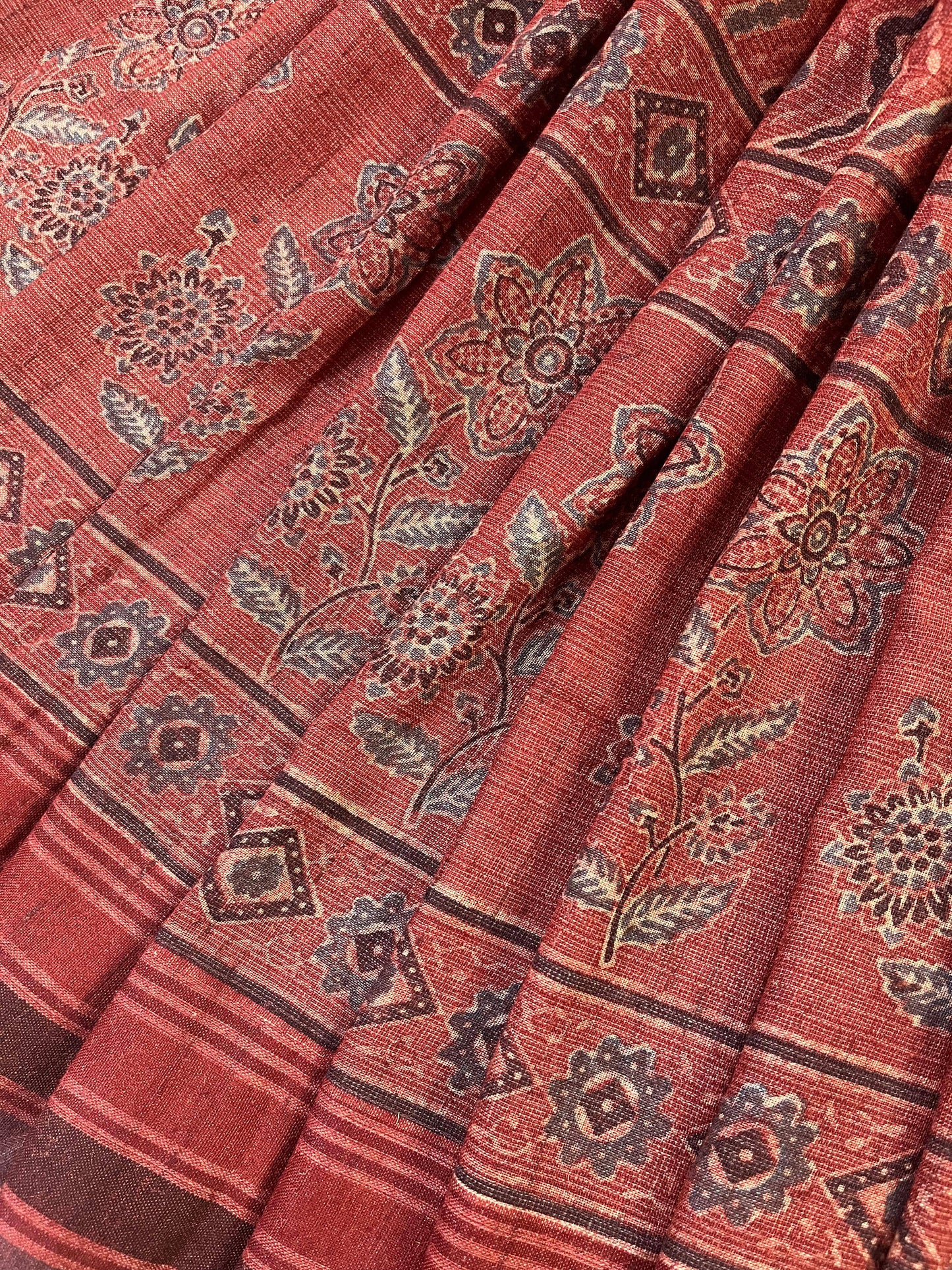 RUST TASSAR SILK PURE HANDLOOM BHUJODI SAREE