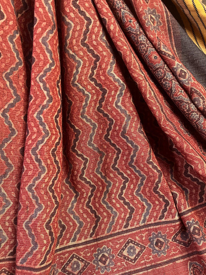 RUST TASSAR SILK PURE HANDLOOM BHUJODI SAREE