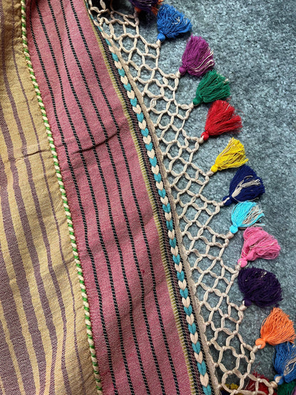 RUST TASSAR SILK PURE HANDLOOM BHUJODI SAREE