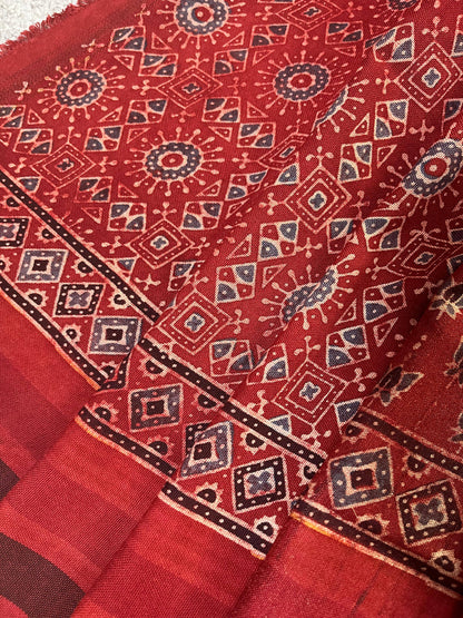 RUST TASSAR SILK PURE HANDLOOM BHUJODI SAREE