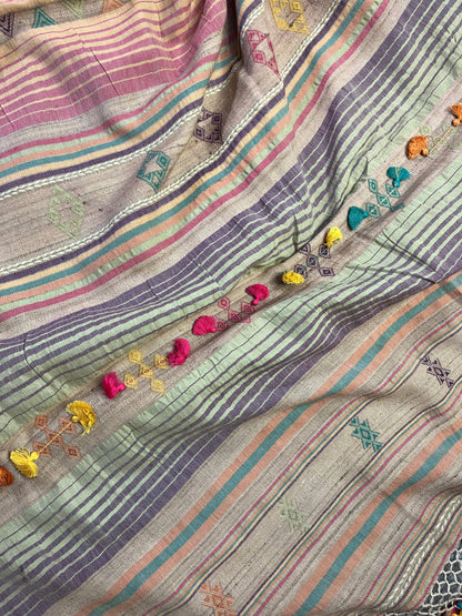 BLUE TASSAR SILK PURE HANDLOOM BHUJODI SAREE