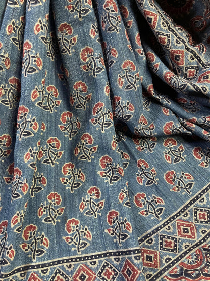 BLUE TASSAR SILK PURE HANDLOOM BHUJODI SAREE