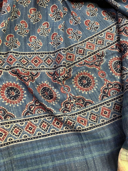 BLUE TASSAR SILK PURE HANDLOOM BHUJODI SAREE