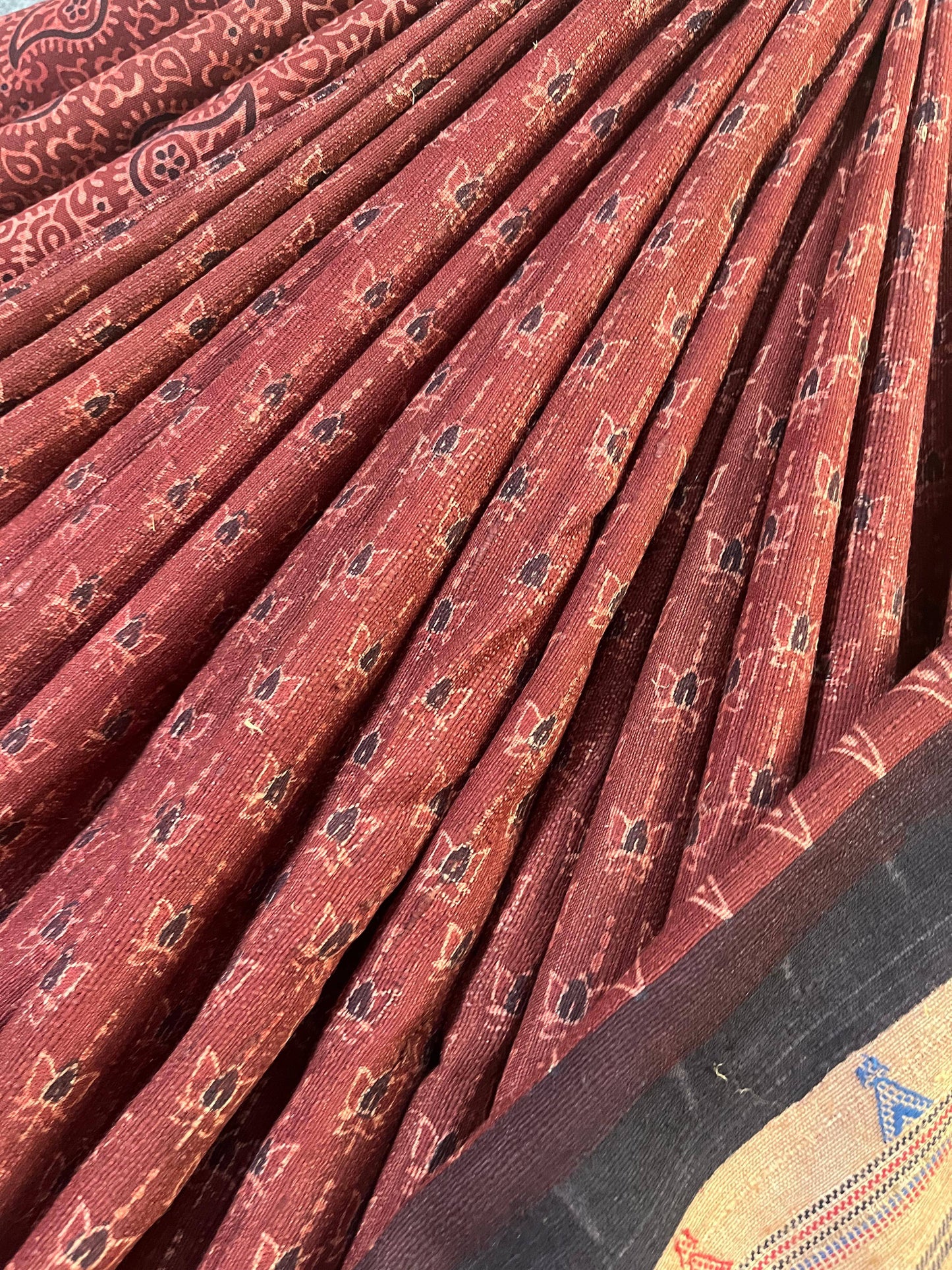 DARK RUST TASSAR SILK PURE HANDLOOM BHUJODI SAREE