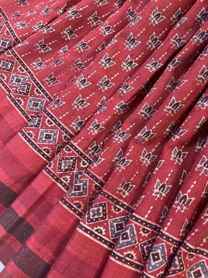 RUST TASSAR SILK PURE HANDLOOM BHUJODI SAREE