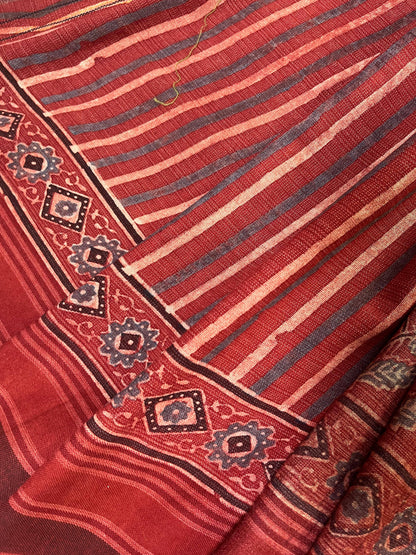 RUST TASSAR SILK PURE HANDLOOM BHUJODI SAREE