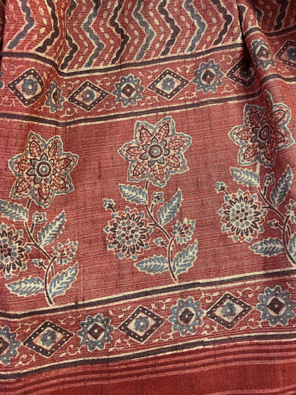 RUST TASSAR SILK PURE HANDLOOM BHUJODI SAREE