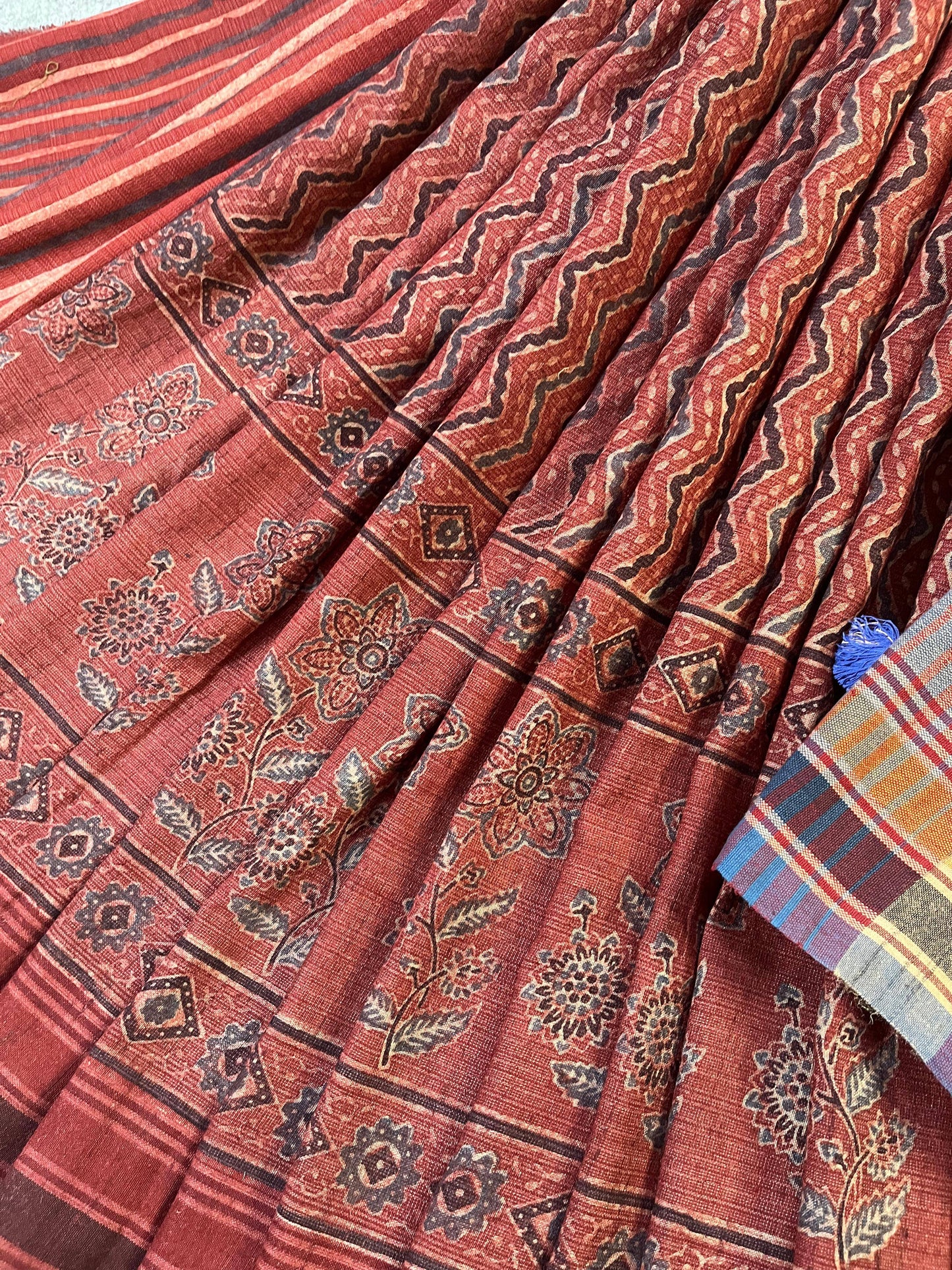 RUST TASSAR SILK PURE HANDLOOM BHUJODI SAREE