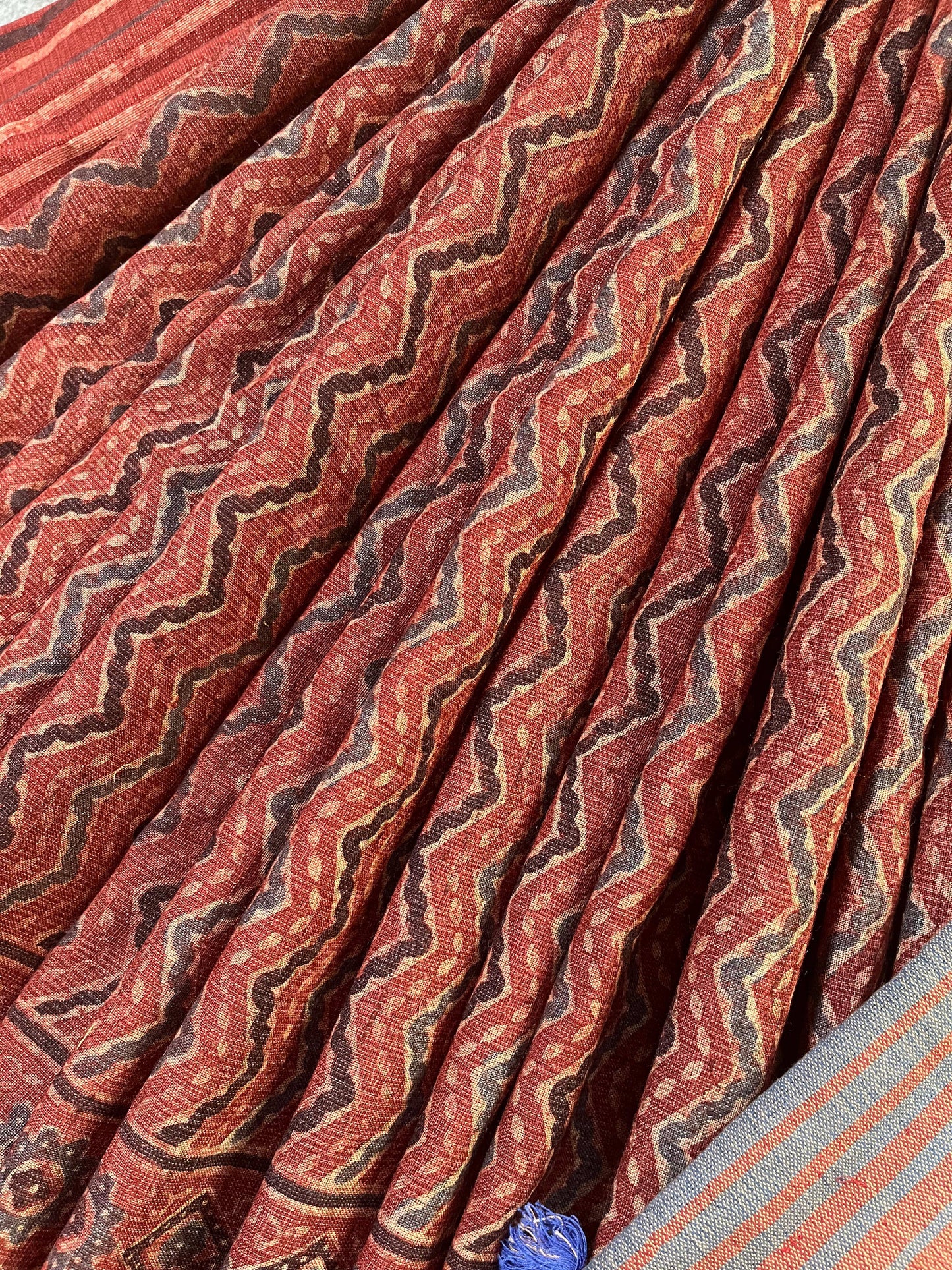 RUST TASSAR SILK PURE HANDLOOM BHUJODI SAREE