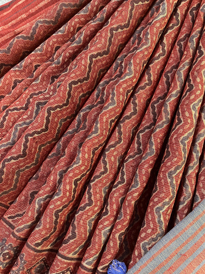 RUST TASSAR SILK PURE HANDLOOM BHUJODI SAREE