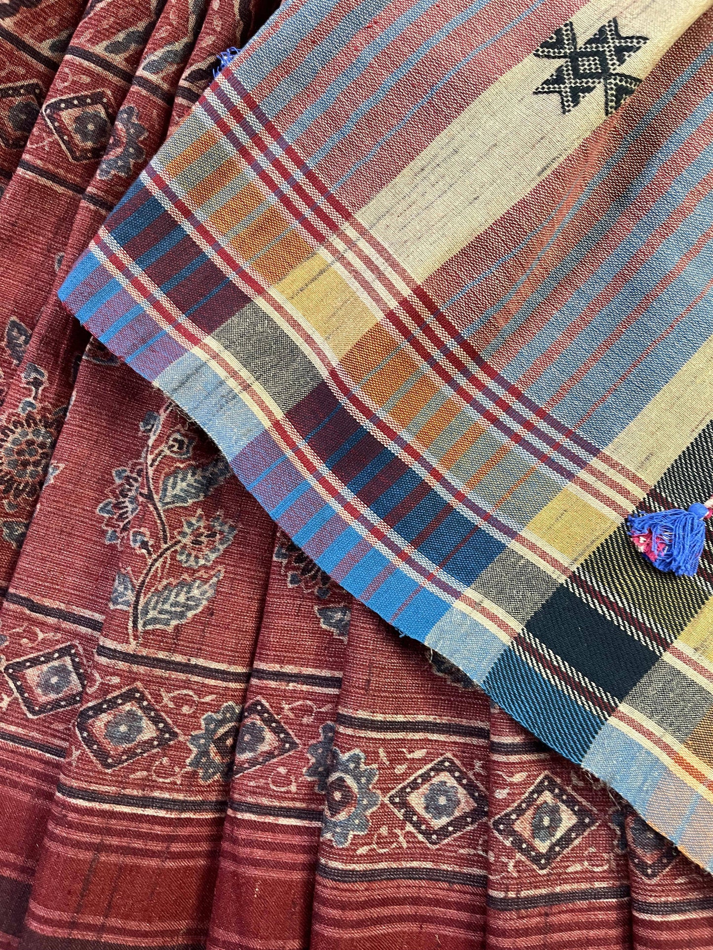 RUST TASSAR SILK PURE HANDLOOM BHUJODI SAREE