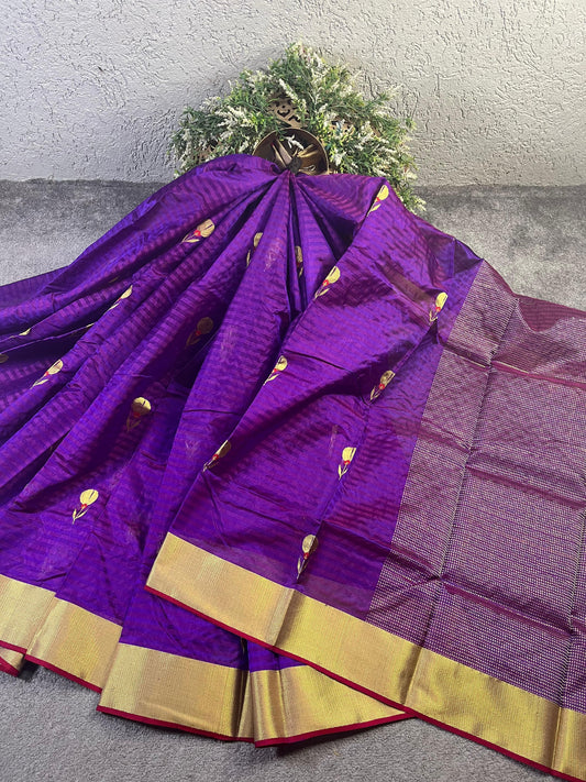 PURPLE SILK PURE HANDLOOM CHANDERI SAREE