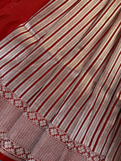 REDDISH ORANGE KATAN TISSUE PURE HANDLOOM BANARASI SAREE