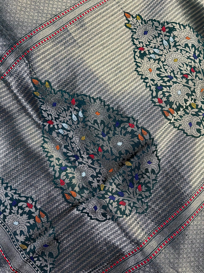 GREEN SILVER KATAN TISSUE PURE HANDLOOM BANARASI SAREE