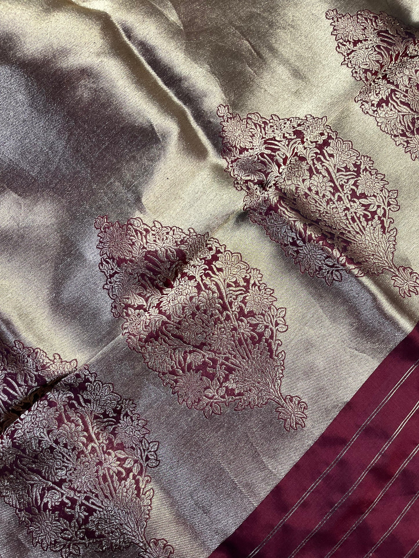 MARRON ROSE GOLD KATAN TISSUE PURE HANDLOOM BANARASI SAREE