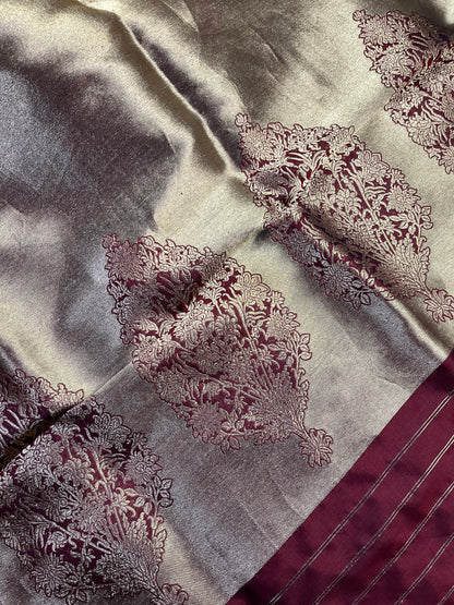 MARRON ROSE GOLD KATAN TISSUE PURE HANDLOOM BANARASI SAREE