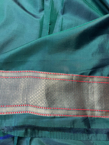 GREEN SILVER KATAN TISSUE PURE HANDLOOM BANARASI SAREE