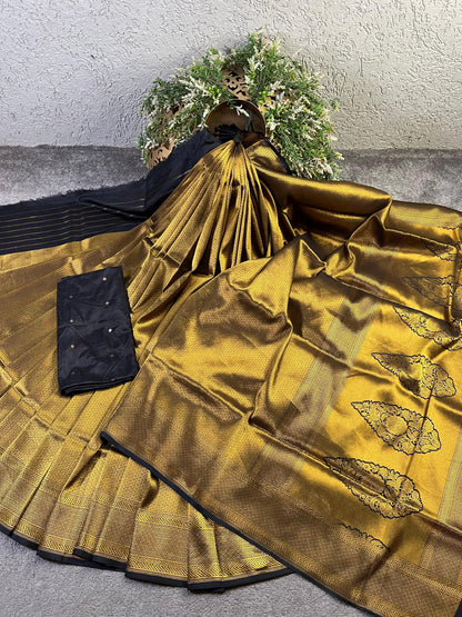 GOLD KATAN TISSUE PURE HANDLOOM BANARASI SAREE