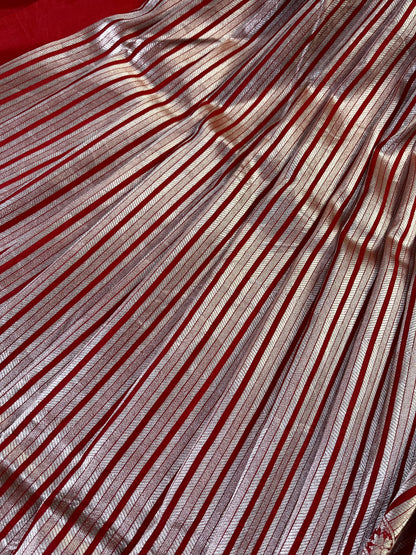 REDDISH ORANGE KATAN TISSUE PURE HANDLOOM BANARASI SAREE