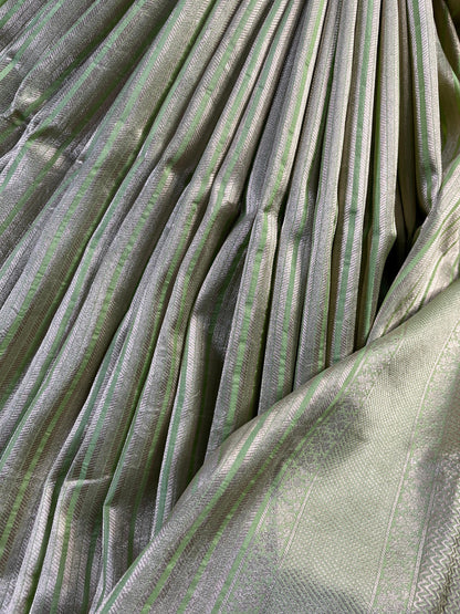 LIGHT PISTA GREEN KATAN TISSUE PURE HANDLOOM BANARASI SAREE