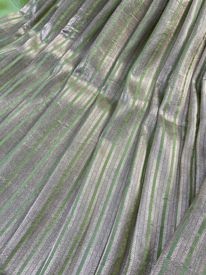 LIGHT PISTA GREEN KATAN TISSUE PURE HANDLOOM BANARASI SAREE